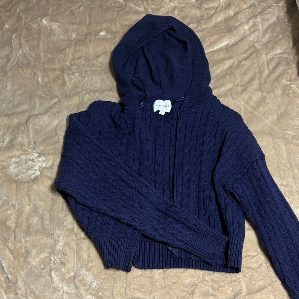 Pink Rose Navy Hooded Sweater